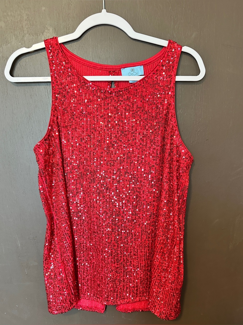 Red Sequin Sleeveless Party Top Size M - CeCe